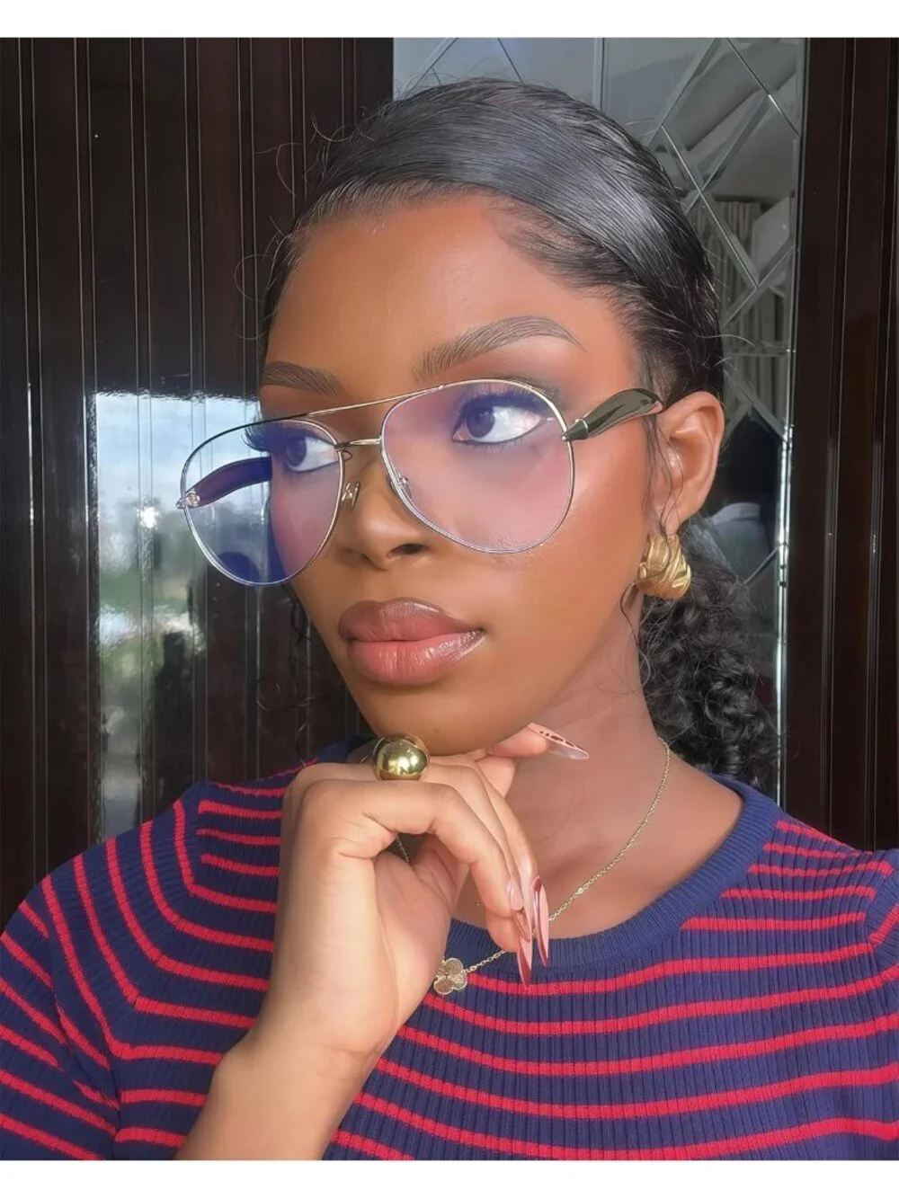 Unisex  Gold Frame Clear Lens Aviator Sunglasses Metal Oversized Aviators Sun